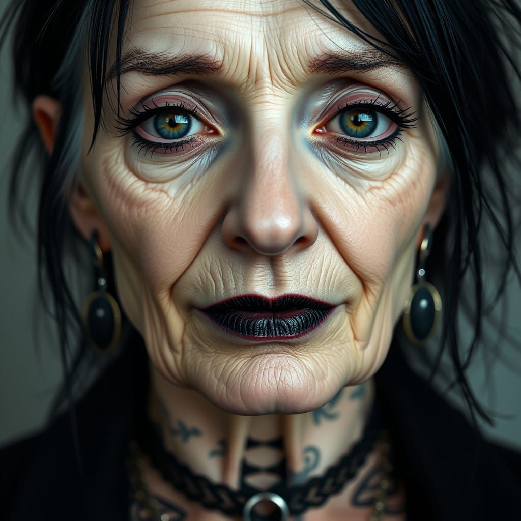 Ethereal Emo Siren in Dark, Hyperreal Beauty