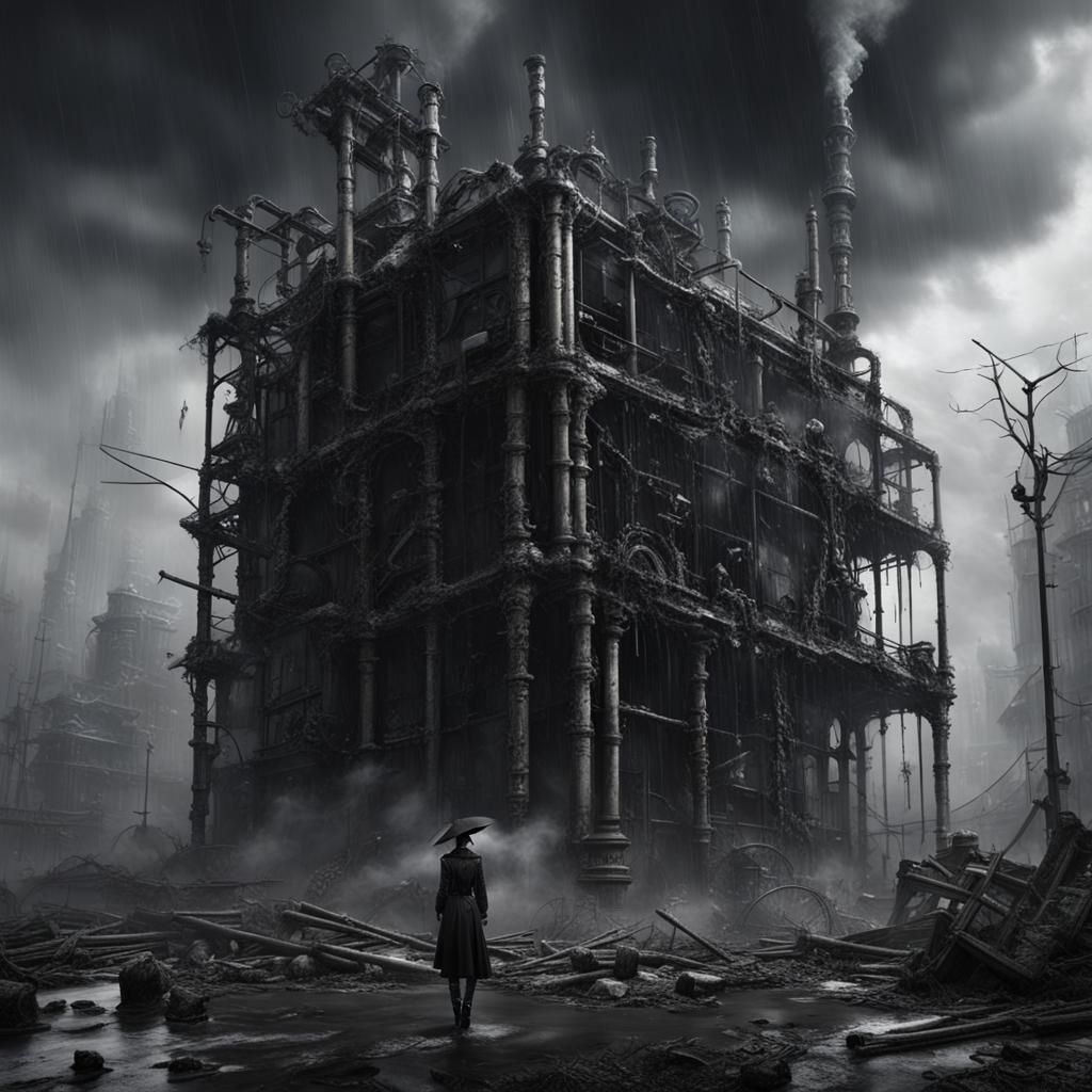 Goth Model in Industrial Decay: Black and White Photography