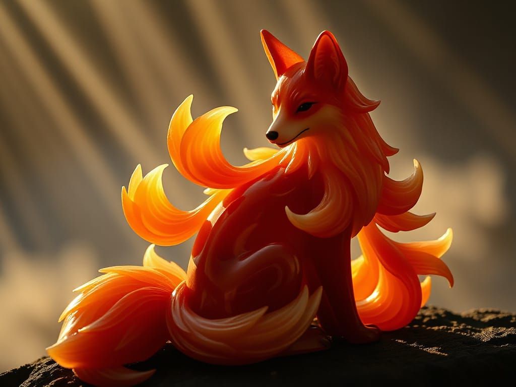 Carnelian Nine-Tailed Fox in Anime Style