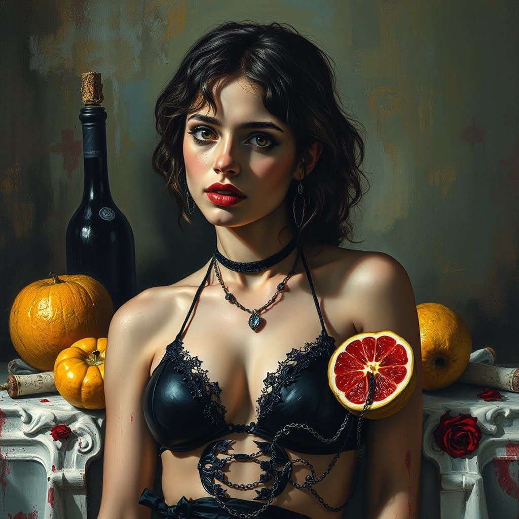 Macabre Baroque Still Life of Gothic Woman