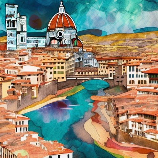 Artistic Florence Collage in Mixed Media