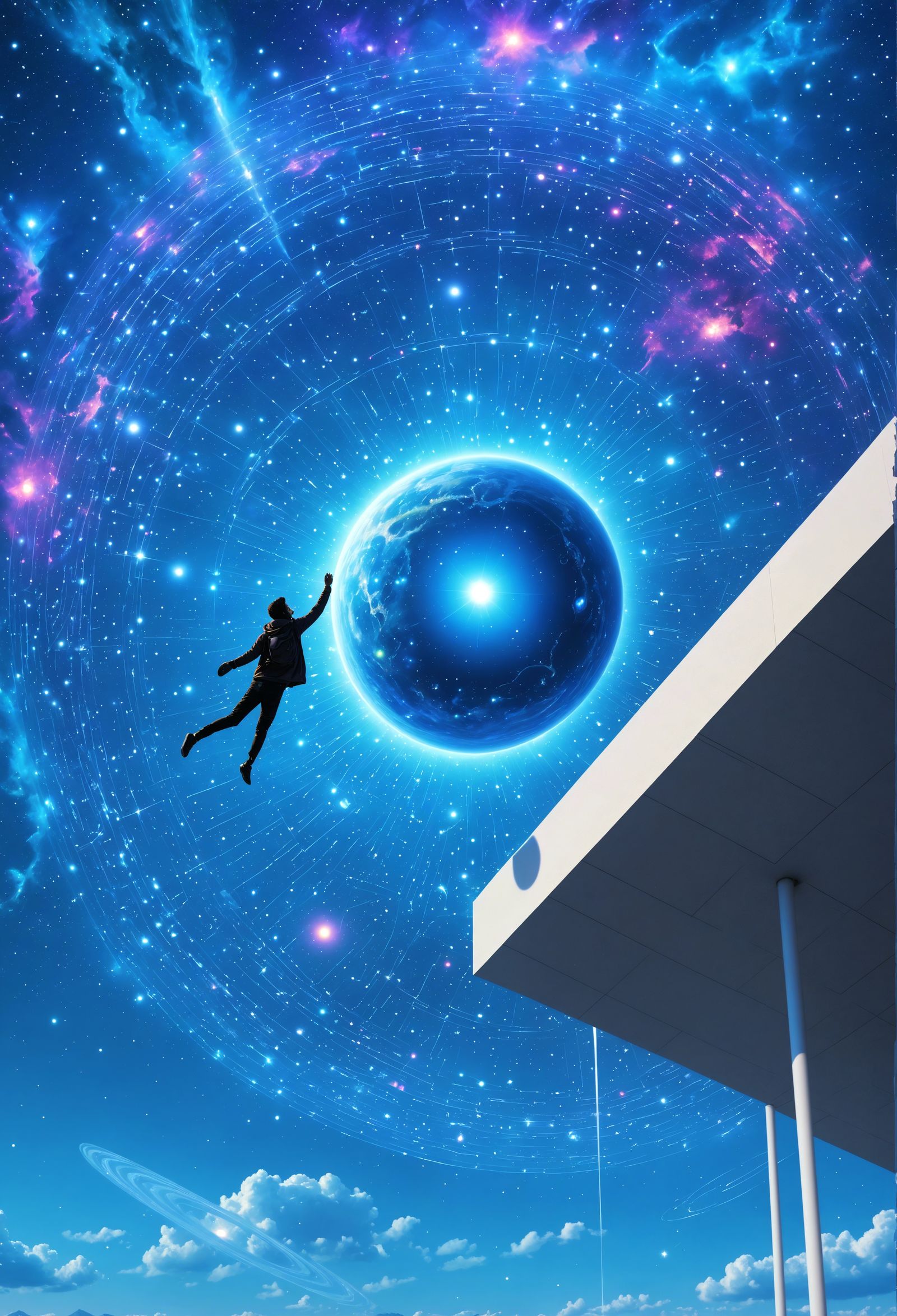 Holographic Astral Sky Illustration in Mixed Media