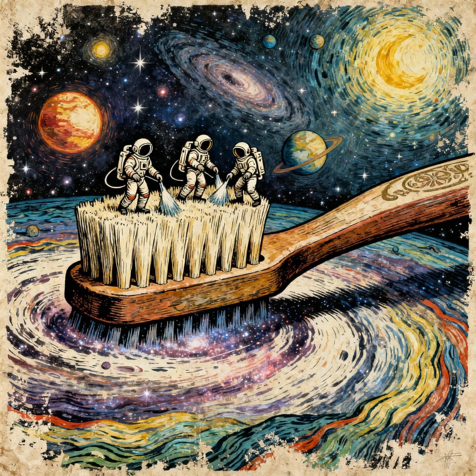 Giant Toothbrush in Nebula with Astronauts