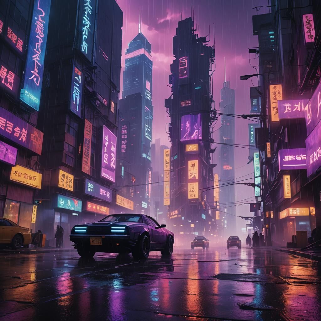 Neon Cyberpunk Metropolis with Fallen Angels