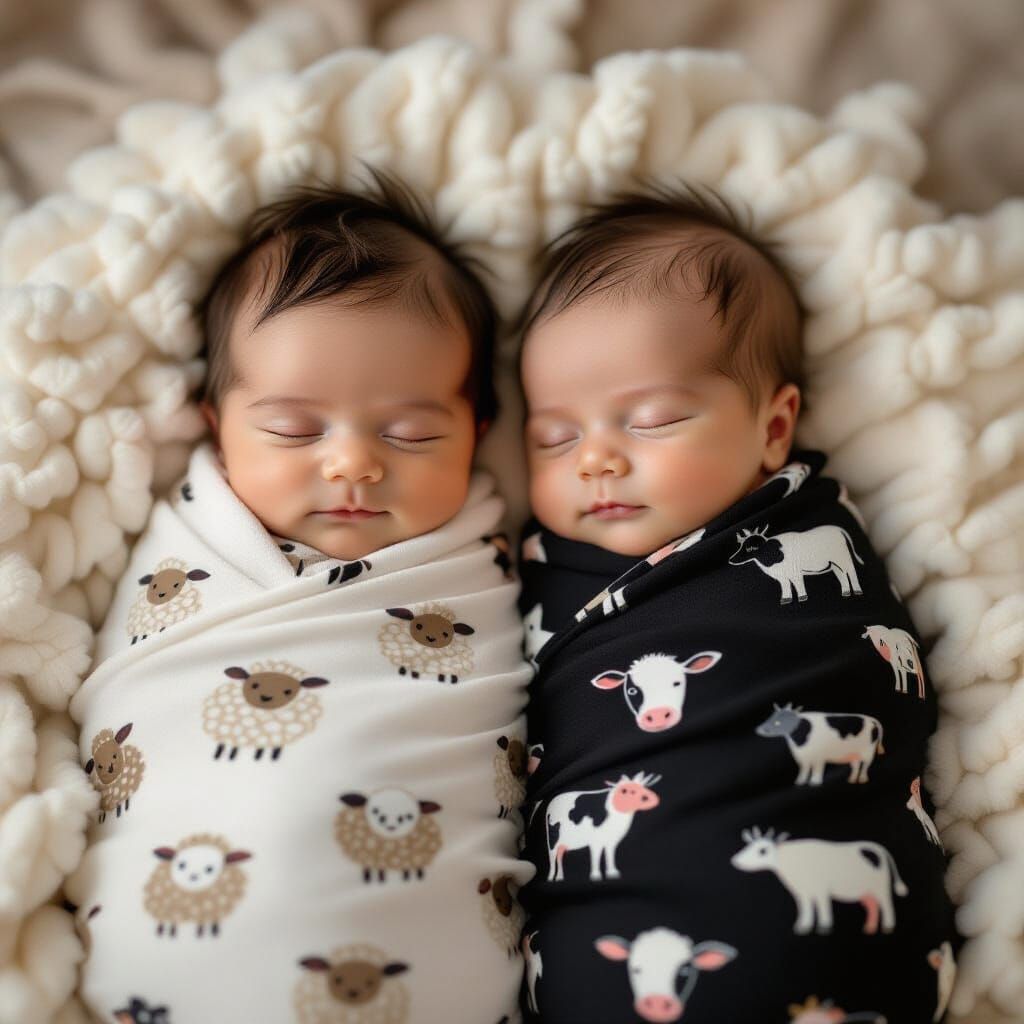 Adorable Twins Swaddled in Animal Themed Blankets