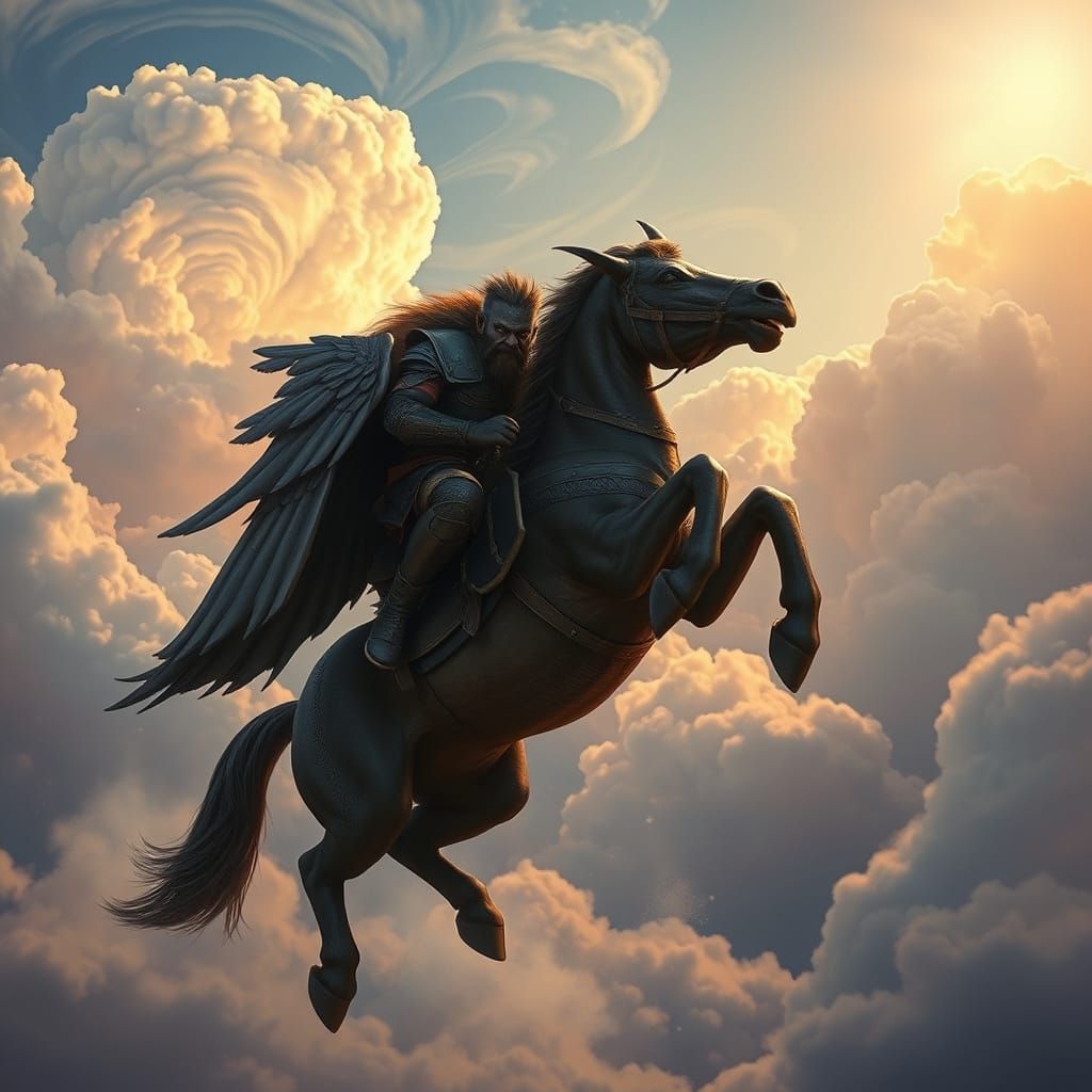 Troll Rides Pegasus in Fantasy Concept Art