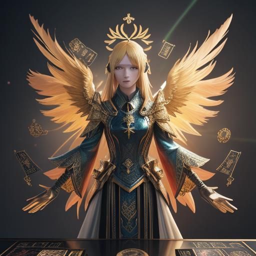 Blonde Phoenix with Tarot Cards in Anime Style