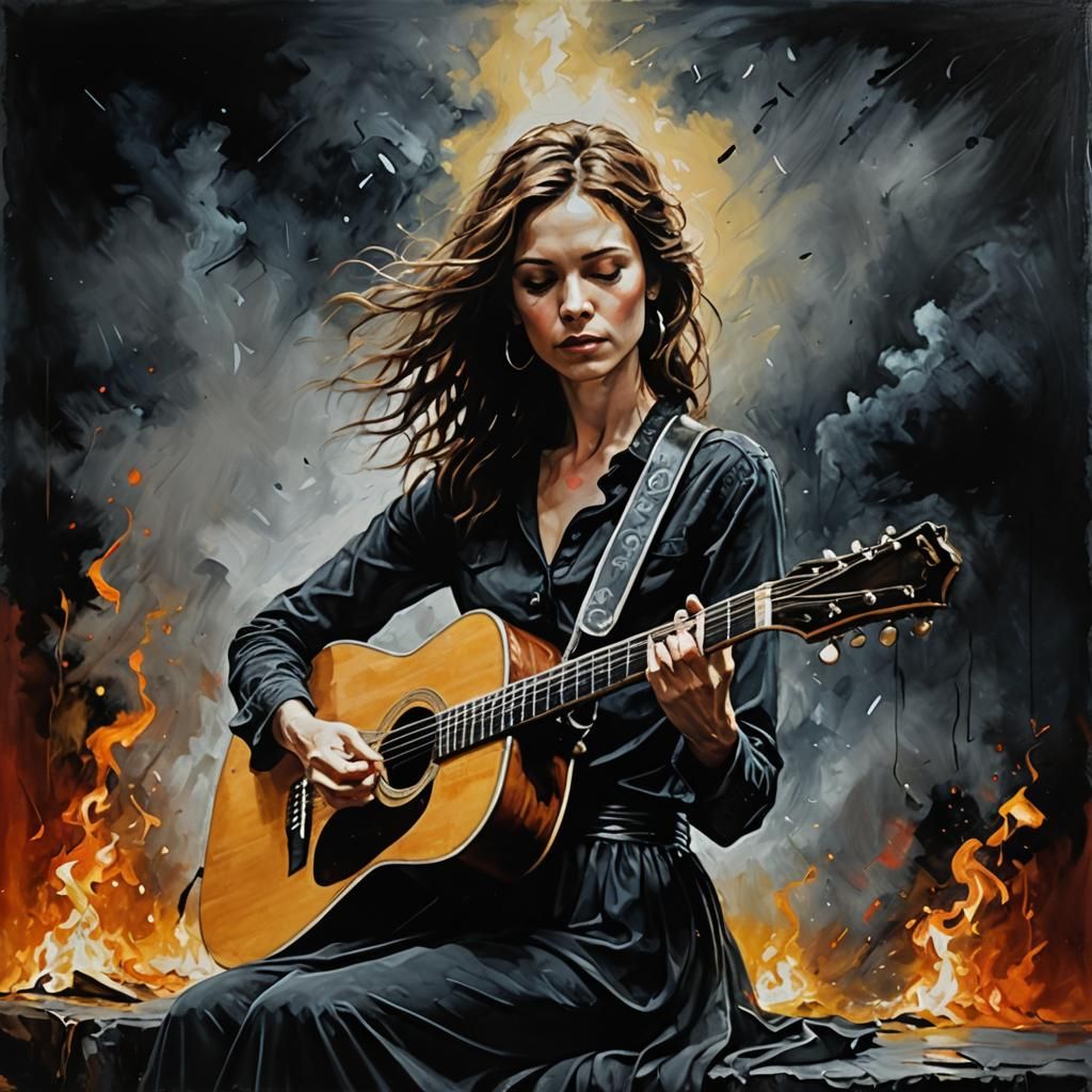 Musician's Dark Legacy: A Dramatic Oil Painting