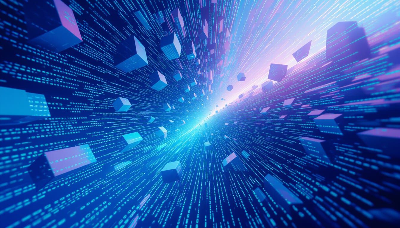 Abstract Binary Code Sculpture with Crystalline Forms