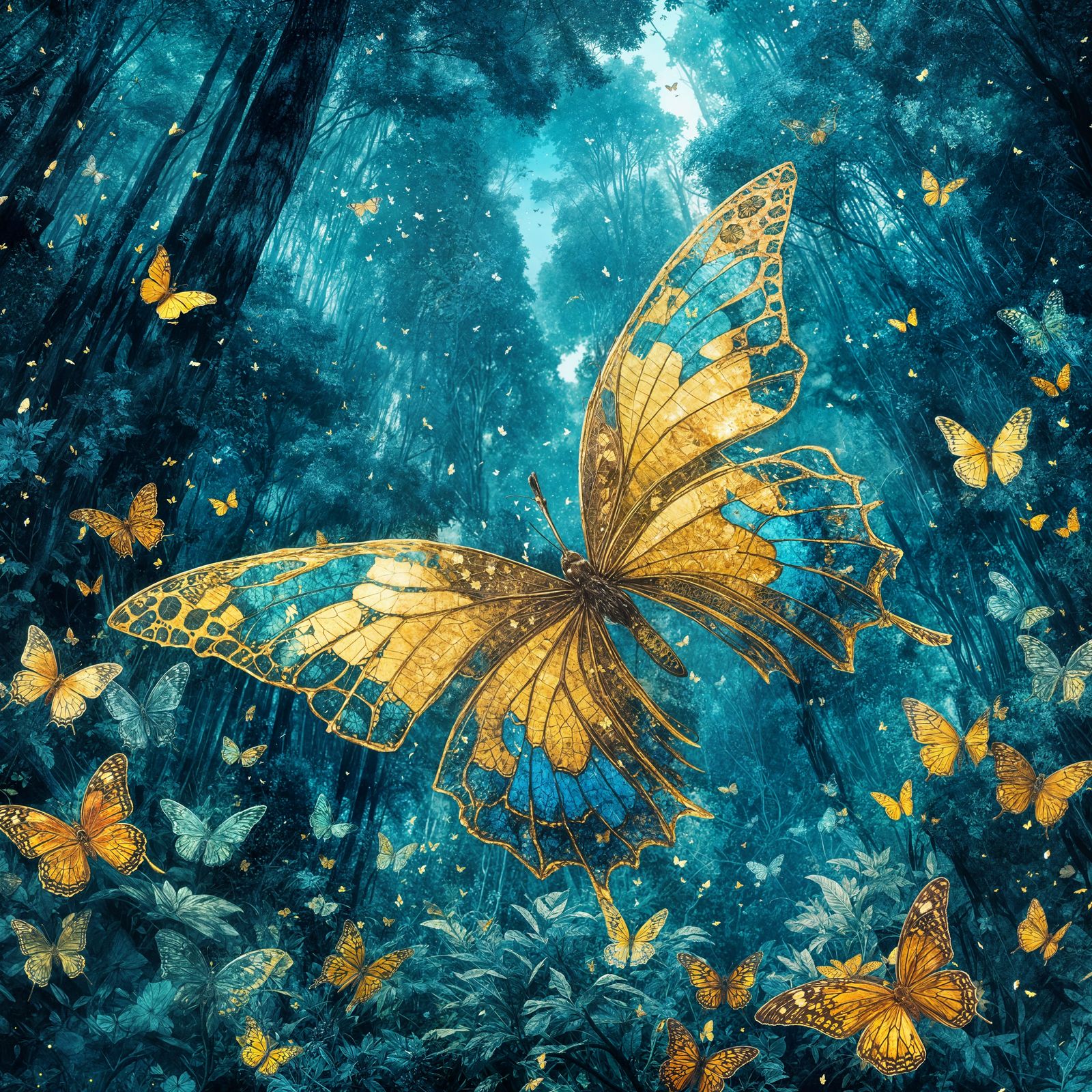 Golden Butterfly in Fantasy Forest Manhwa Collage