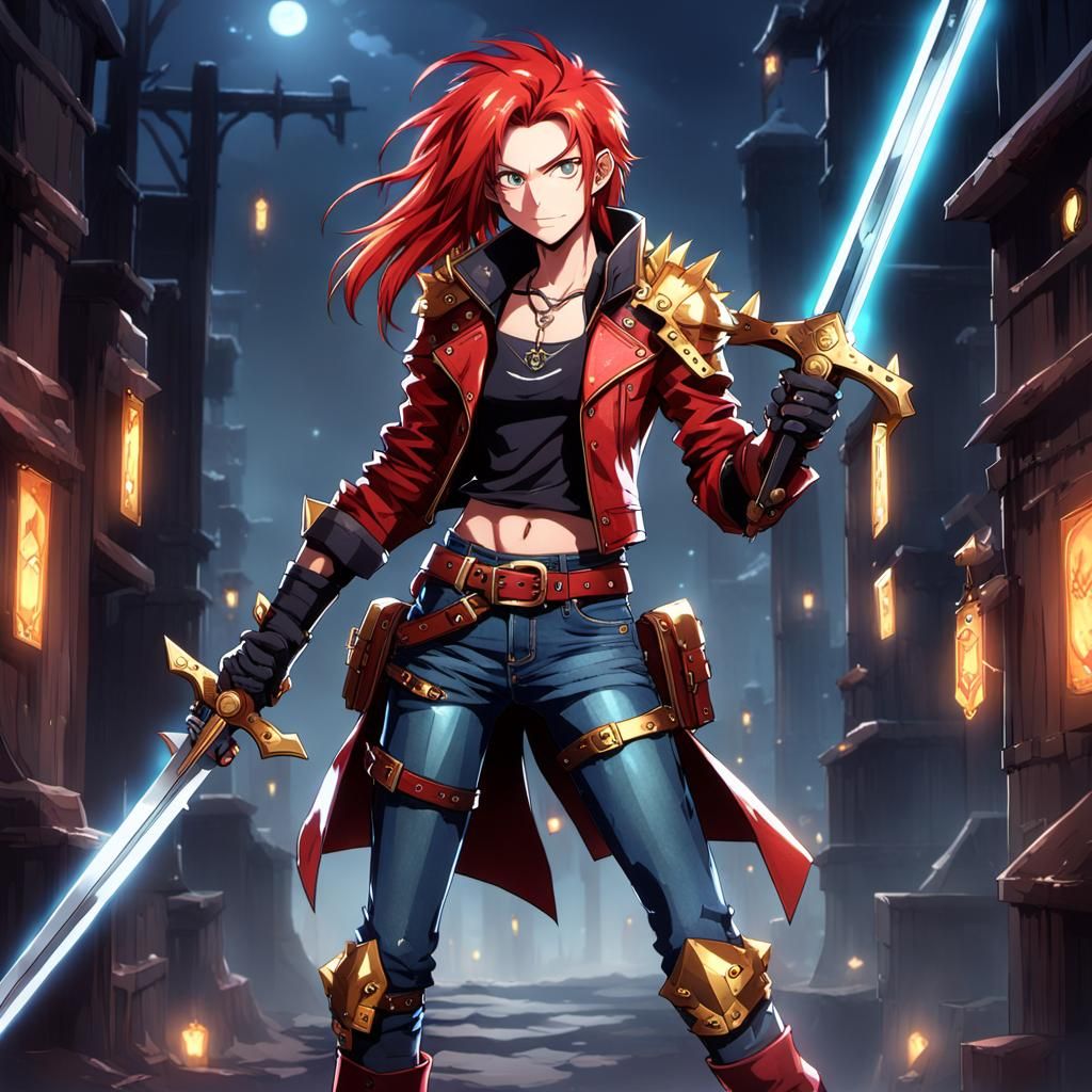 Anime RPG Warrior with Glowing Sword