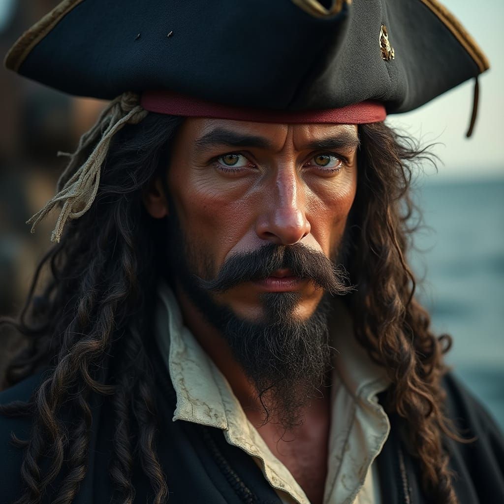 Pirate in the Style of Blackbeard with Realistic Facial Feat...