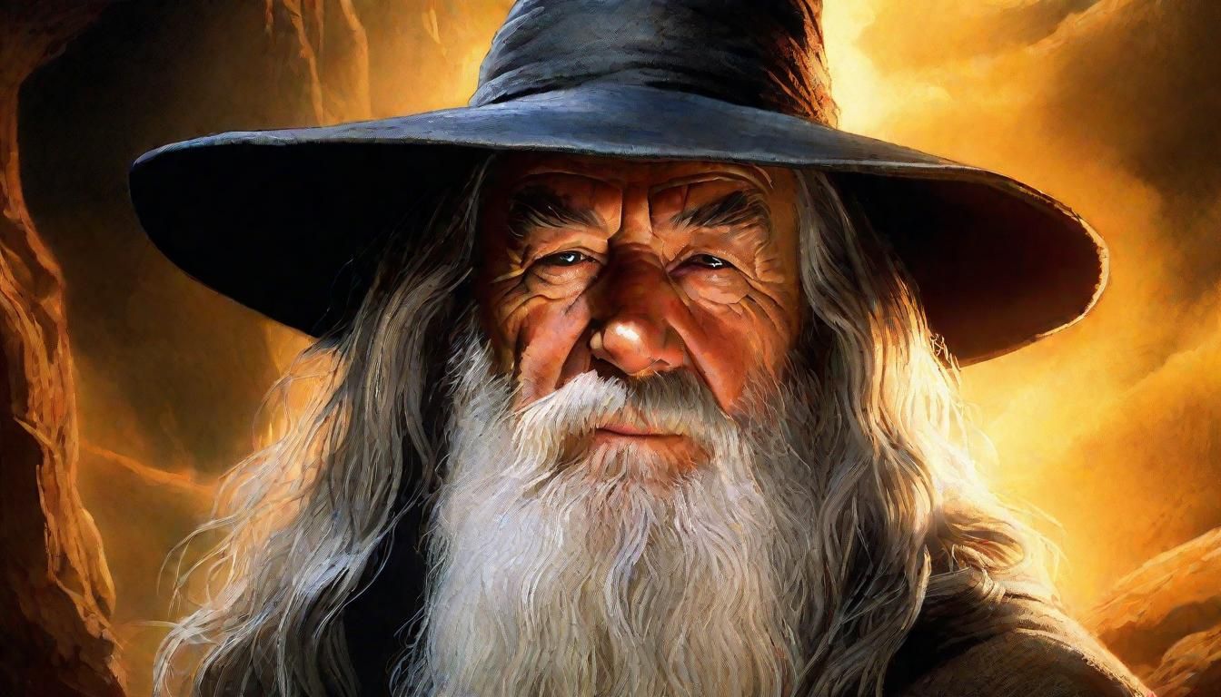 Wizard Portrait in Fantasy Landscape, High Contrast Art