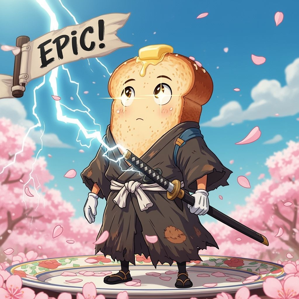 Toast Samurai with Katana in Anime Style