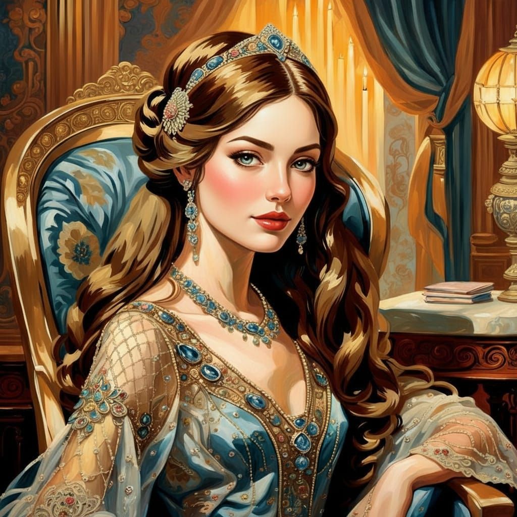 Empress Portrait in 1920s Art Deco Style