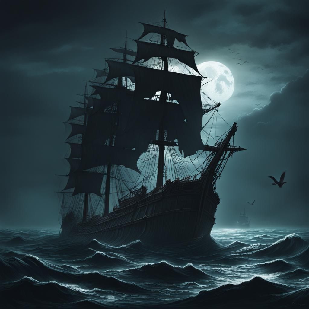 Graveyard Ship in Dark Ocean