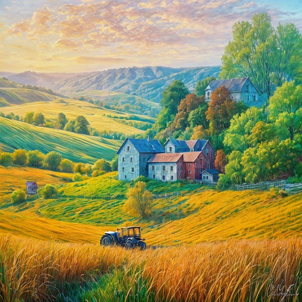 Golden Wheat Fields in Fantasy Oil Painting