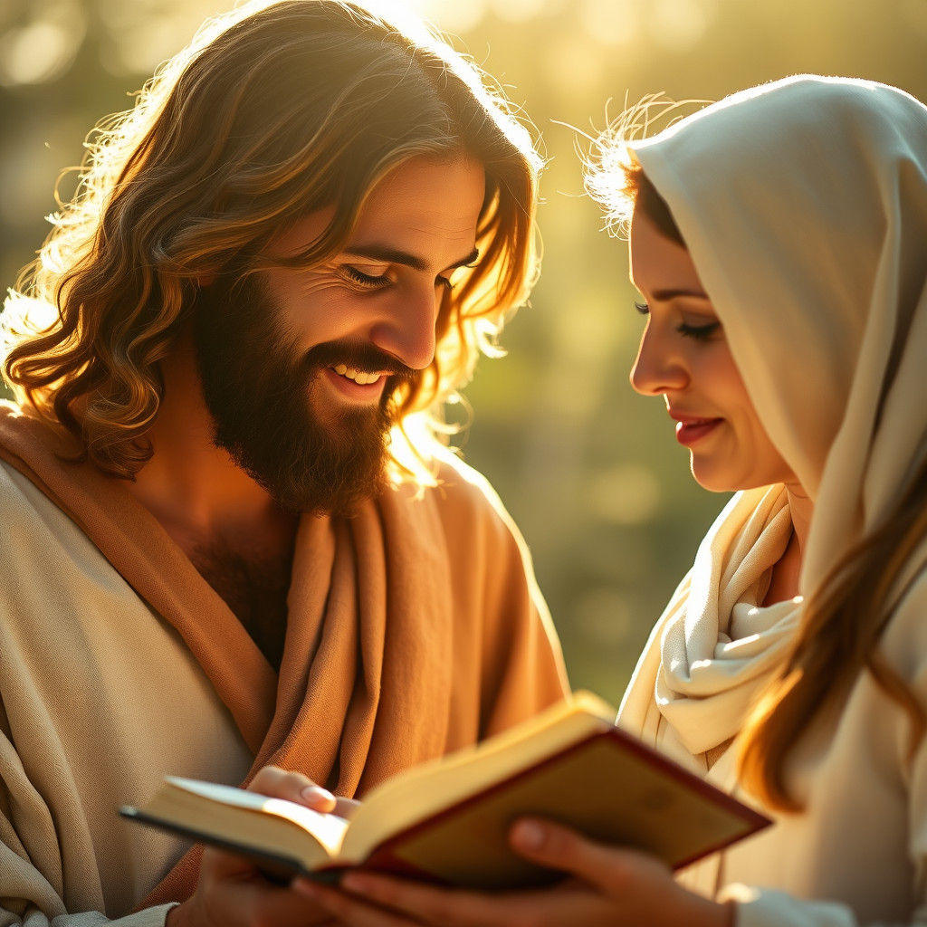 Jesus Gazing at Woman Reading Bible