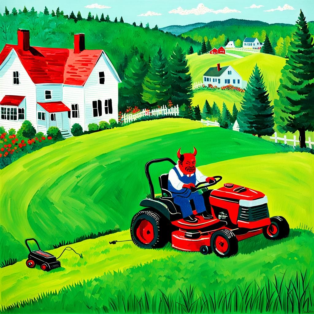 The Devil's Lawn Care, in Grandma Moses Style