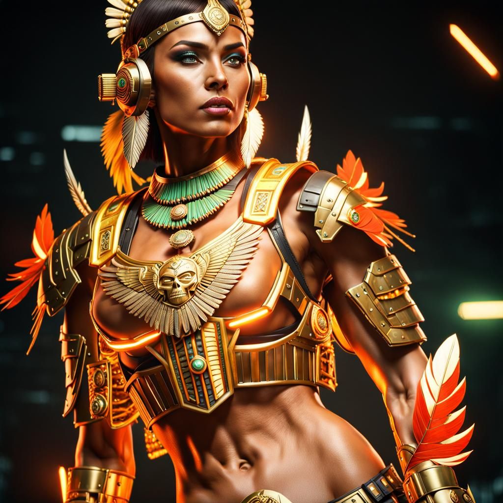 Aztec Battle Sister in Cyberpunk Armor