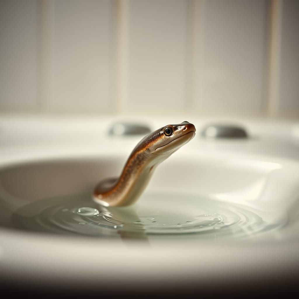 Eel Emerges from Sink in Naturalistic Photo