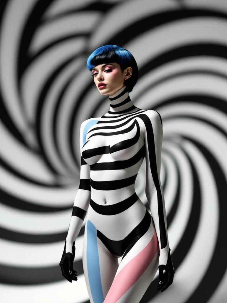 Woman in Op Art Style with Optical Illusion