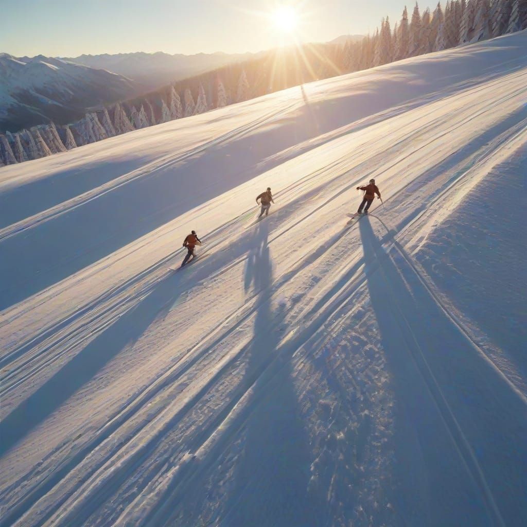 Skiers in Figure-Eight Loop at Golden Hour