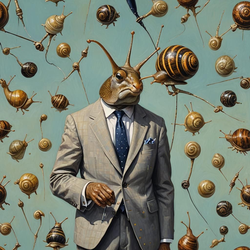 Snails in Formal Wear as Oil Painting
