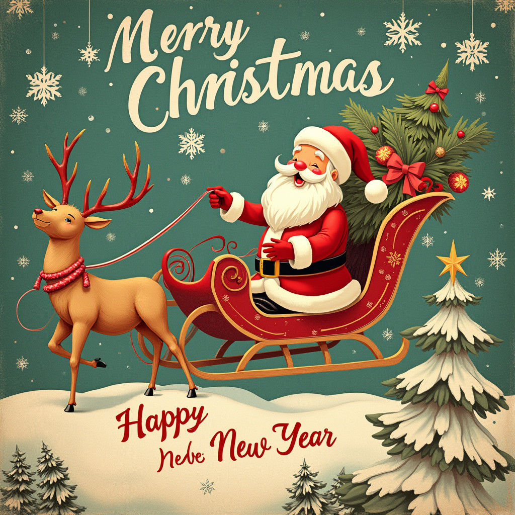 Vintage Christmas Cards with Santa and Reindeer