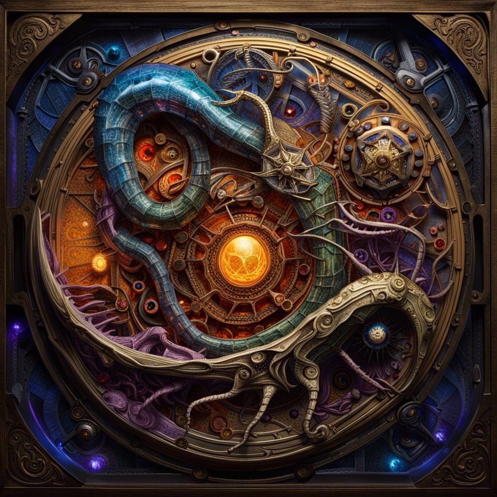 Ornate Biomechanical Eldritch Horror in Vivid Colors