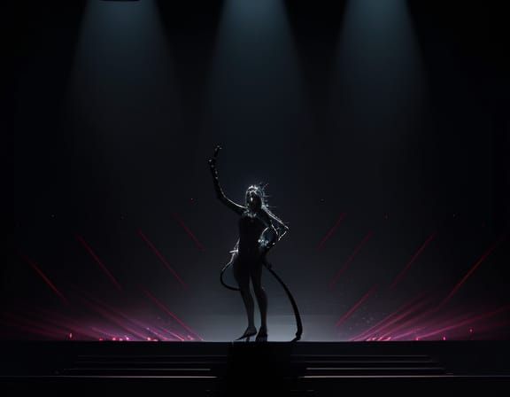 Singer Performing Solo on Dark Stage in Spotlight