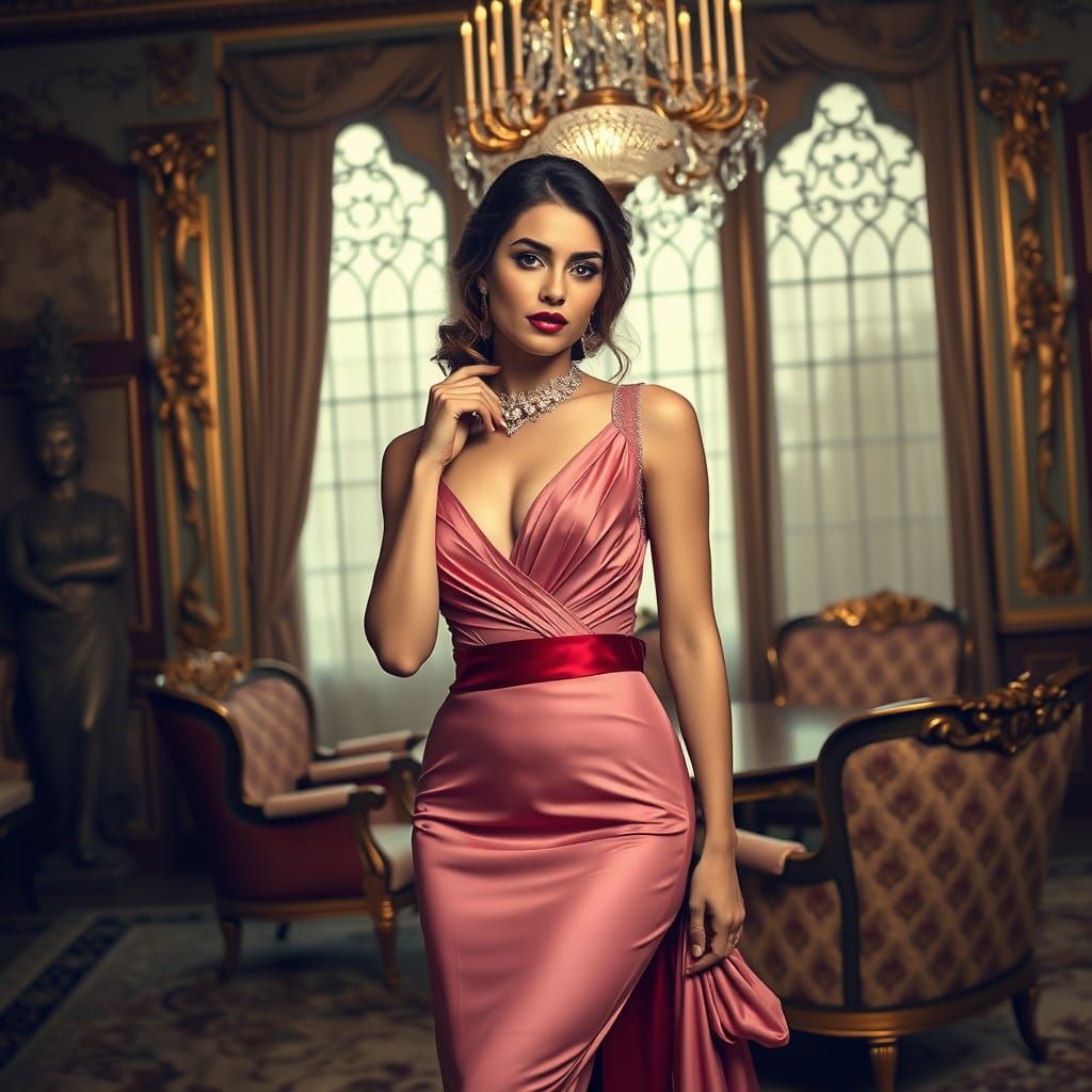 Elegant Woman in Ballroom: Art Nouveau Style