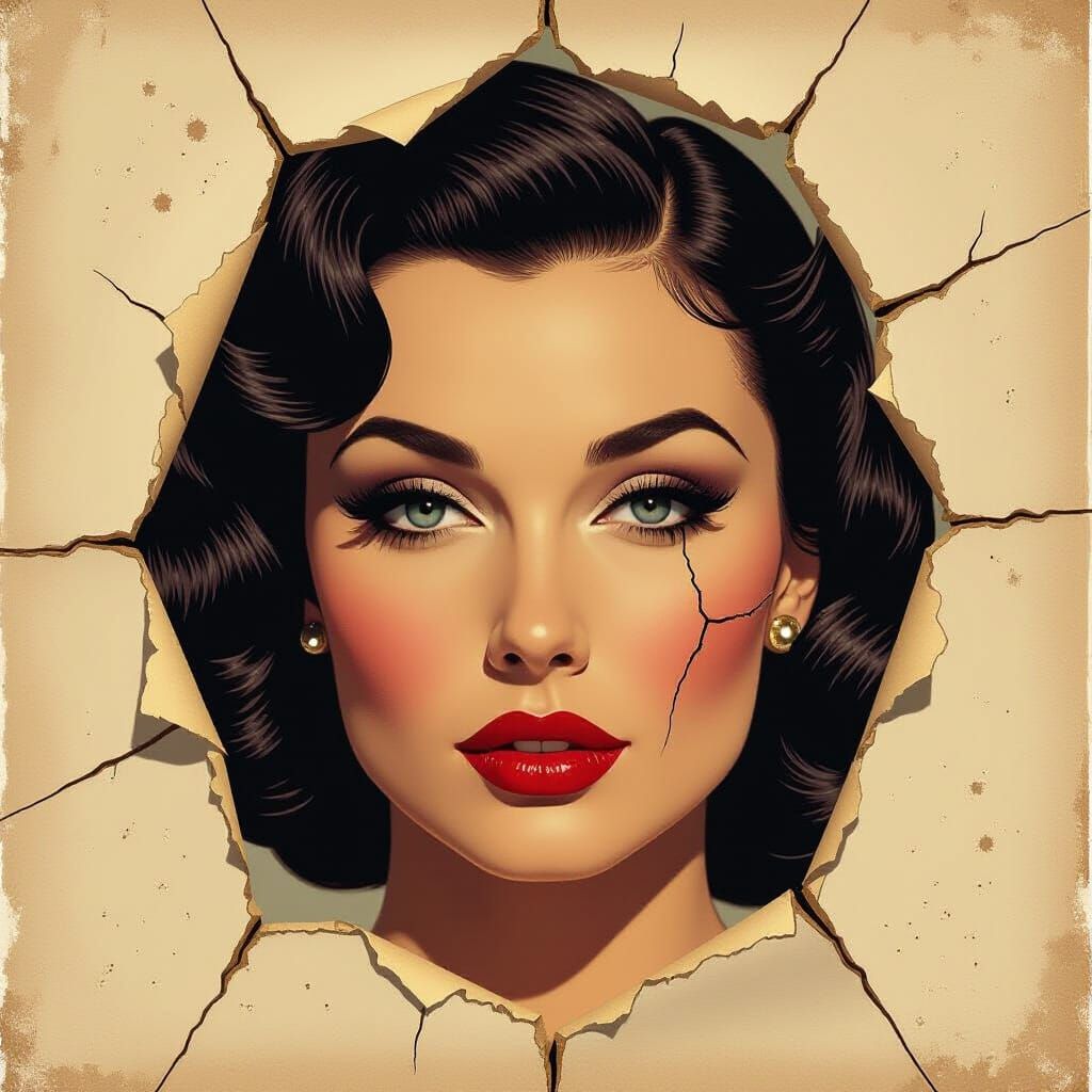 Sepia-Toned Woman's Face Through Vintage Paper