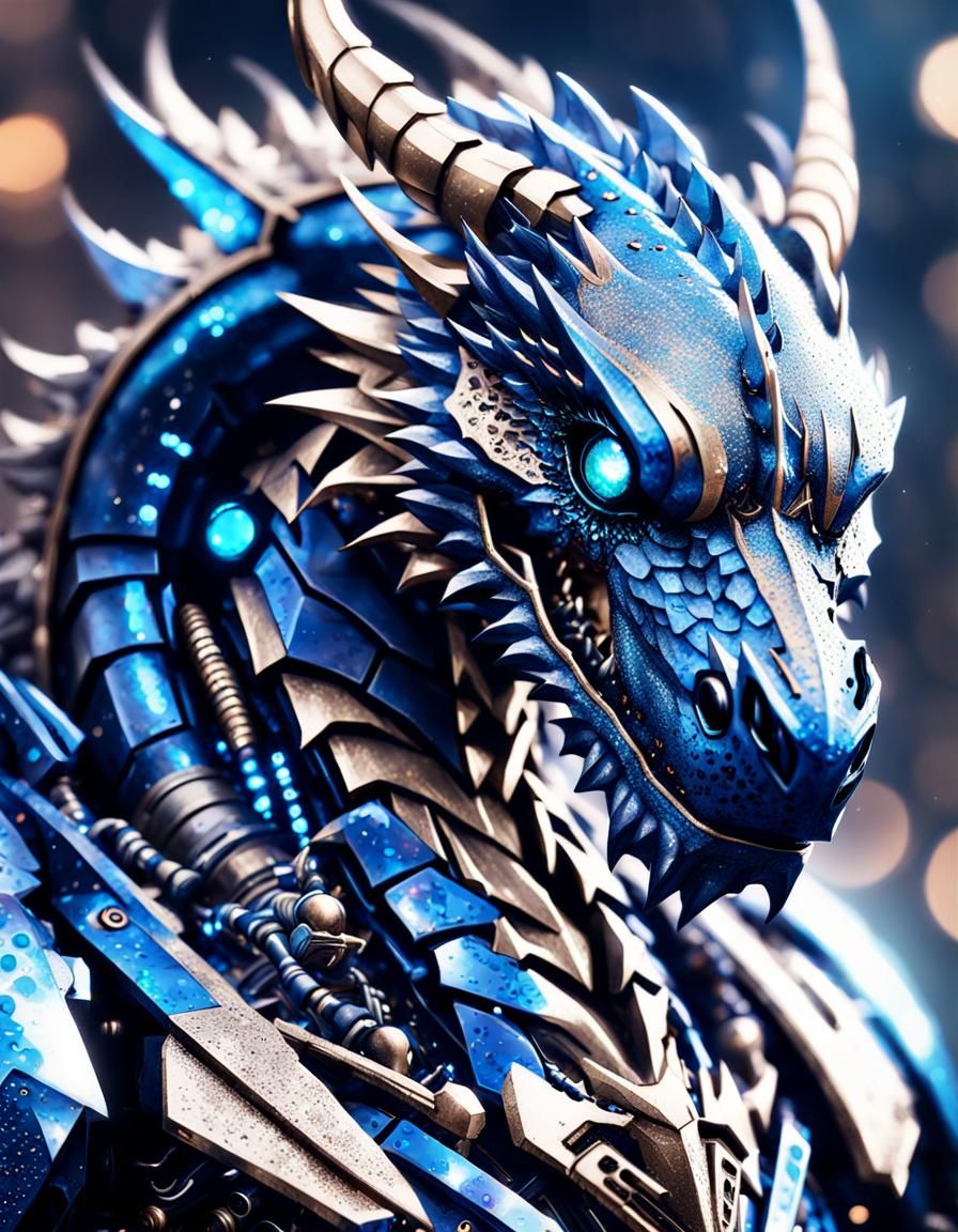 Cyberpunk Robot Dragon in Action