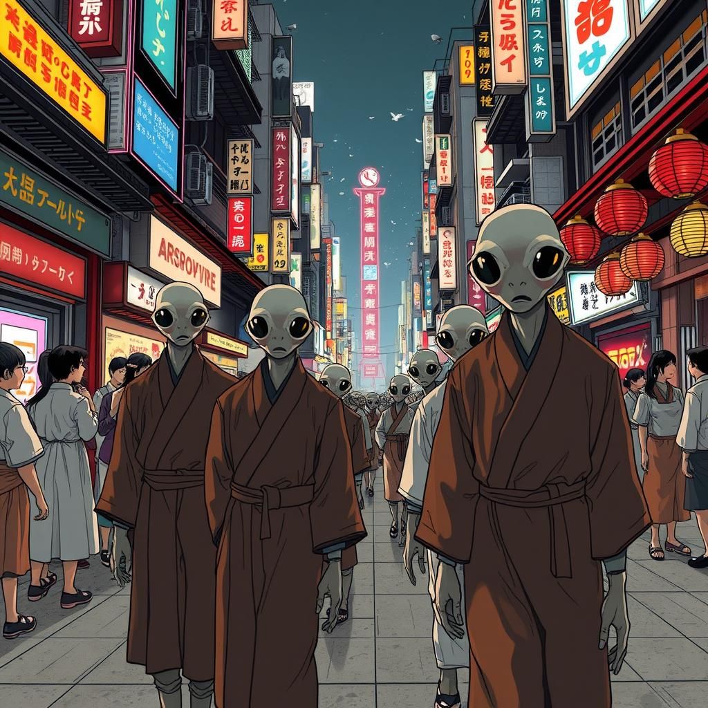 Worried Japanese Men Encounter Aliens in Tokyo