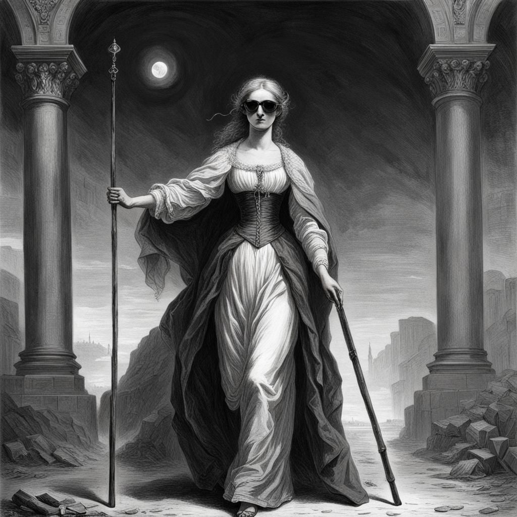 Blind Woman with Cane in Doré Style