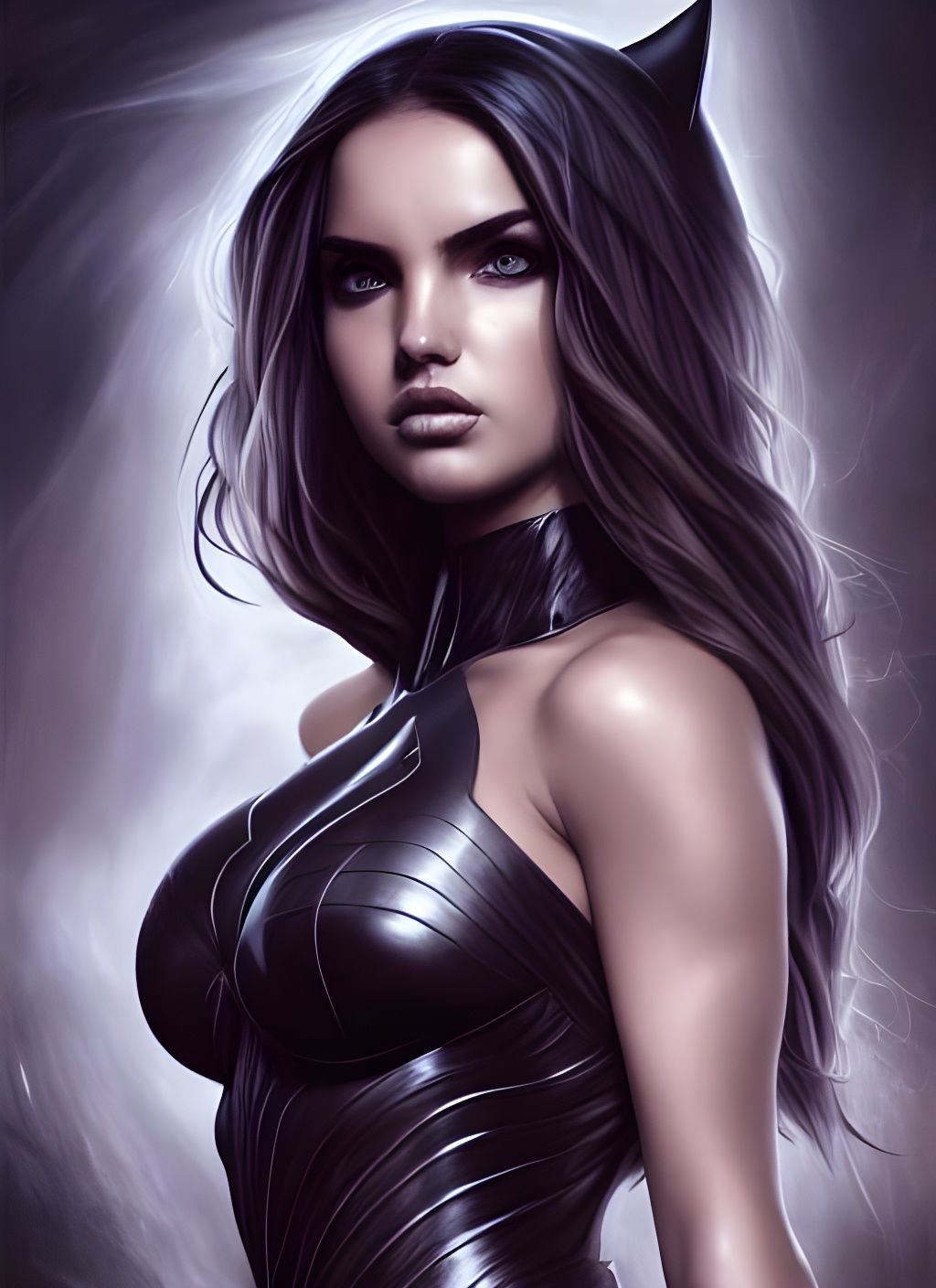 Catwoman Superhero Portrait in Detailed Matte Painting