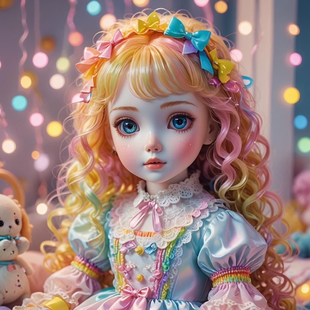 Pastel Anime Porcelain Doll in Kawaii Bedroom