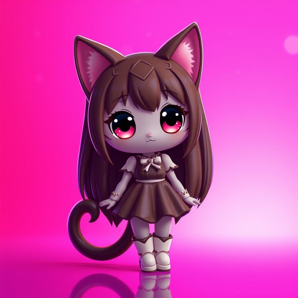 Chocolate Anime Catgirl in Synthwave Style