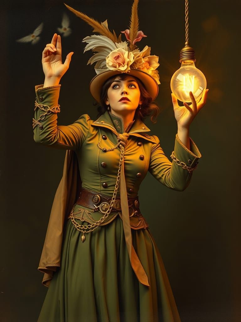 Steampunk Lady Shines with Brilliant Light
