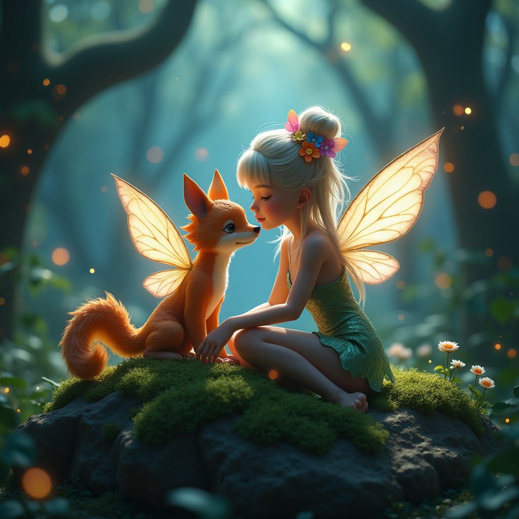 Enchanted Fairy in Mystical Forest Glows with Ethereal Splen...