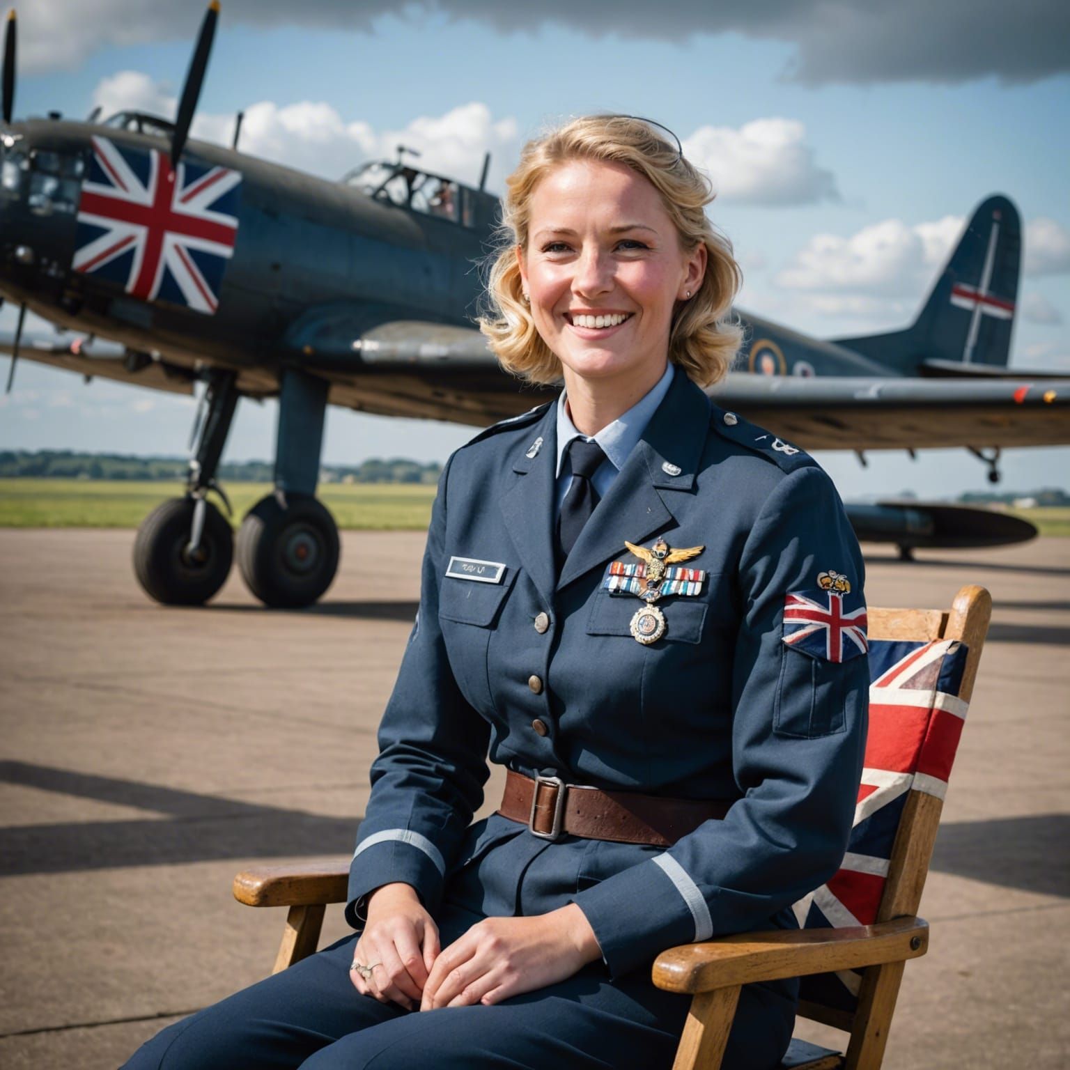 RAF Pilot in Front of Avro Lancaster Bomber
