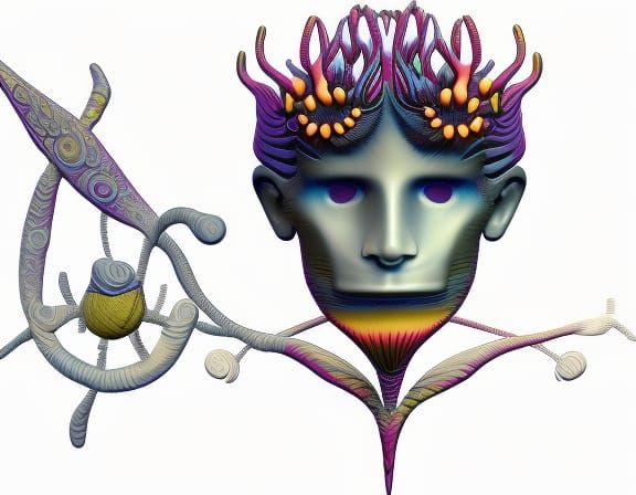 Surreal Mountain Landscape with Geometric and Skeletal Eleme...