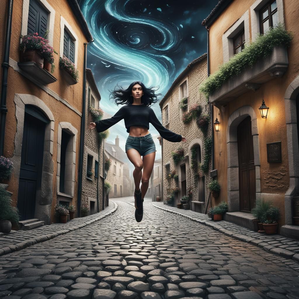 Cinematic Image of Woman Hovering with Magic