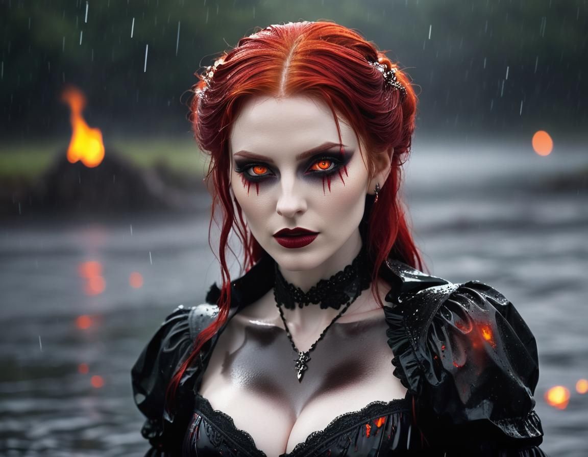 Gothic Vampire in Stormy Red Lake Portrait