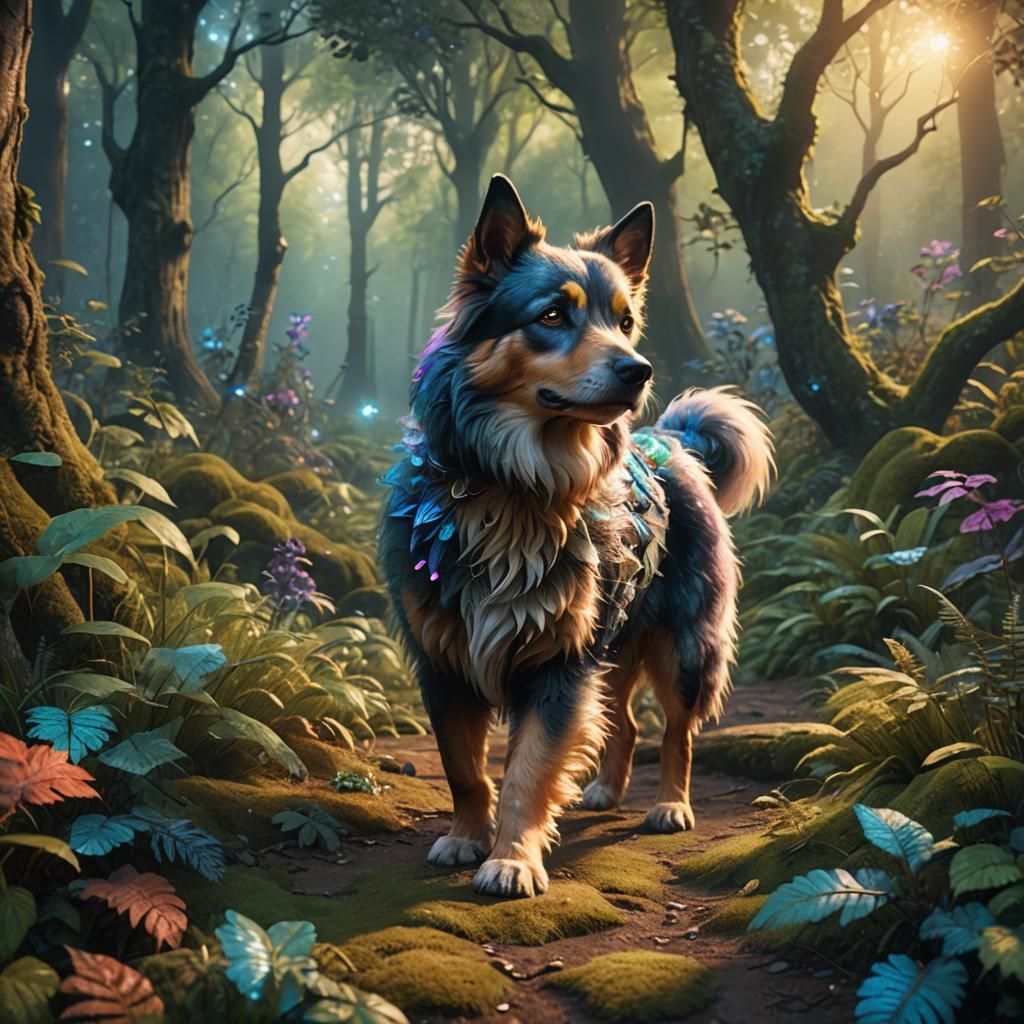 Cute Dog Walks in Whimsical Forest