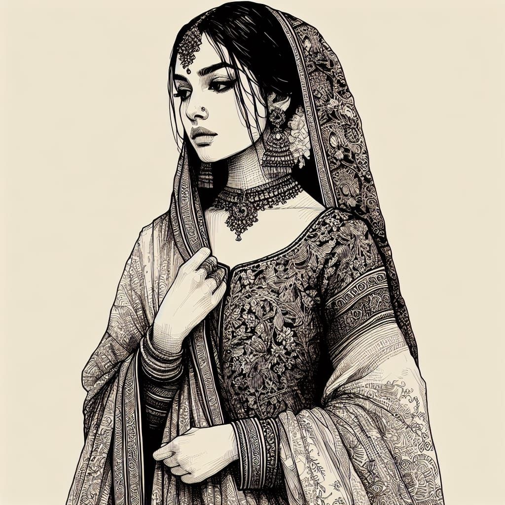 South Asian Woman in Arts & Crafts Style