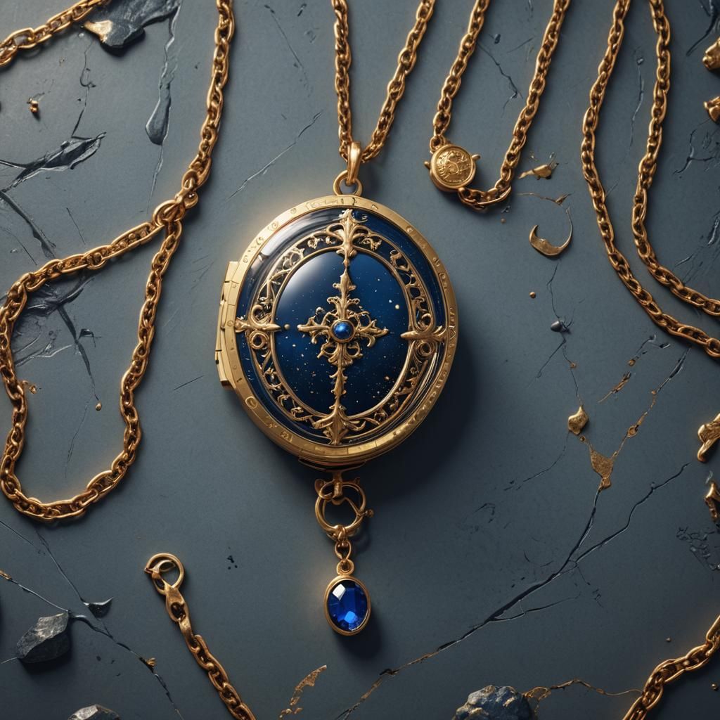 Midnight Blue Locket on Gold Chain