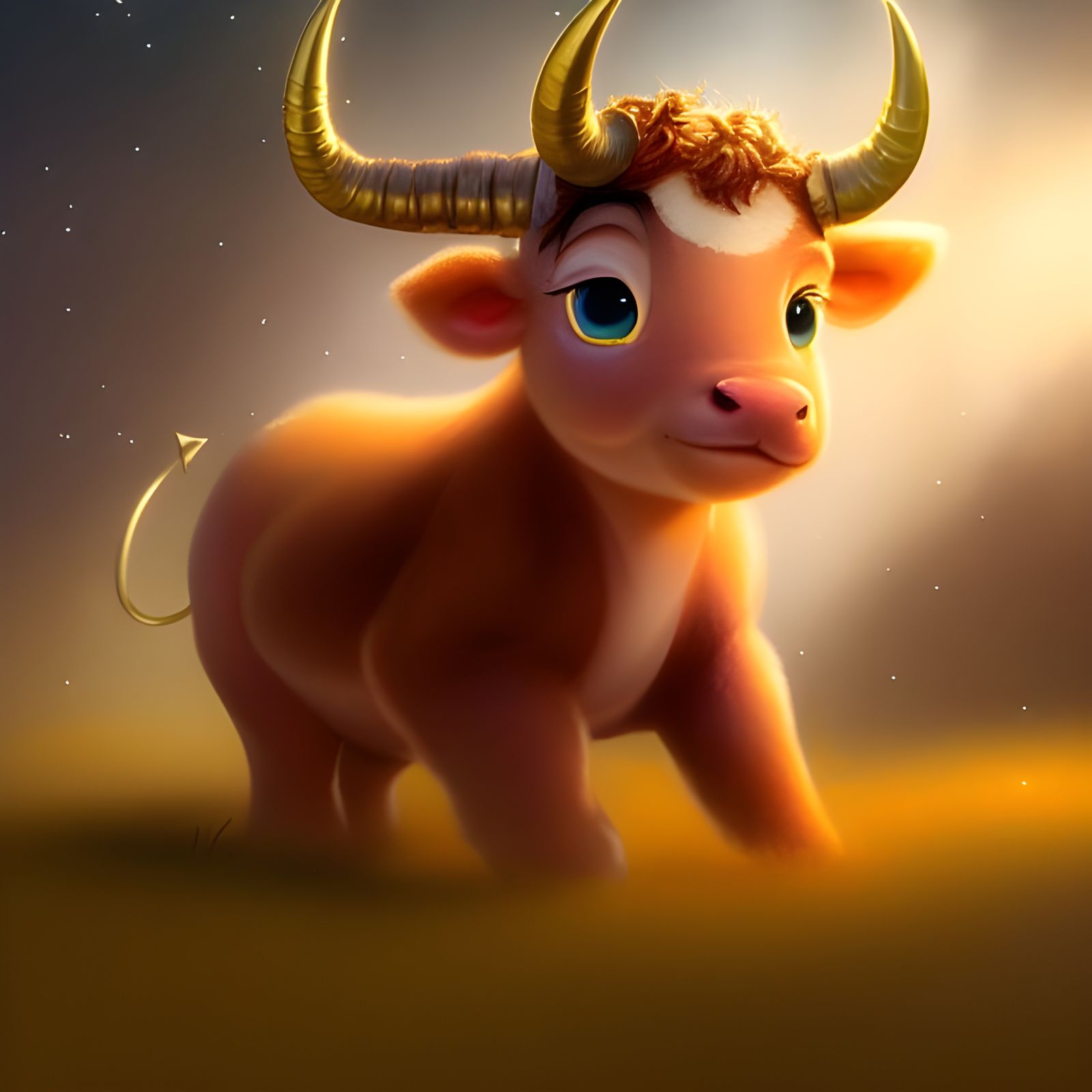 Pixar Style Baby Bull With Gold Sparkles