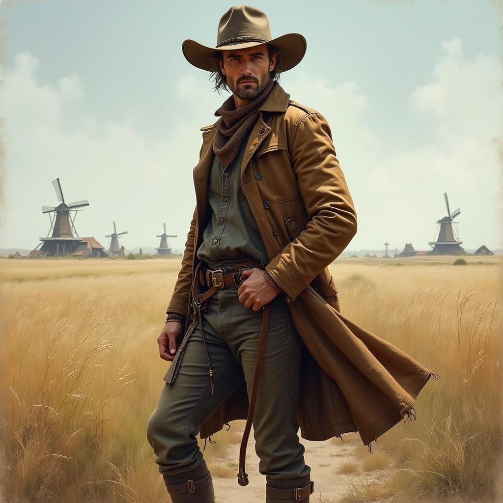 A Weathered Dutch Cowboy in a Serene Landscape